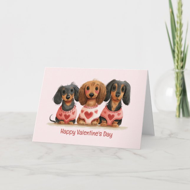 Alla hjärtans dag Dachshund Hundar Helgkort (Framsida)