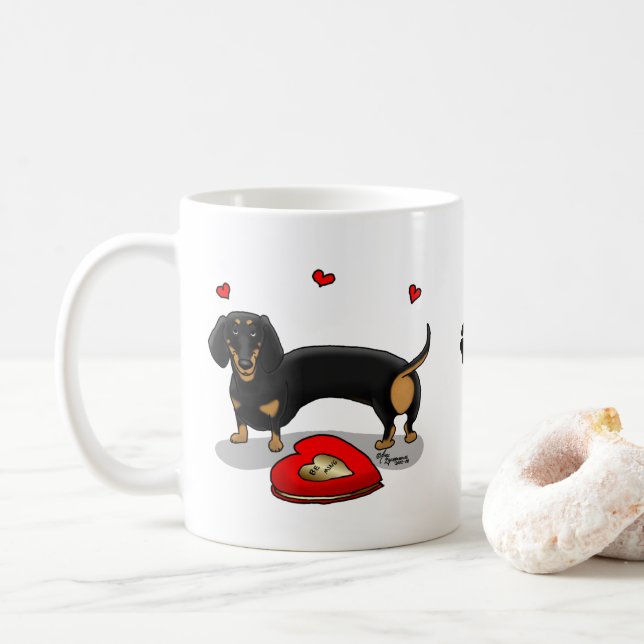 Alla hjärtans dag Dachshund (svart och tan) - Cute Kaffemugg (Med munk)