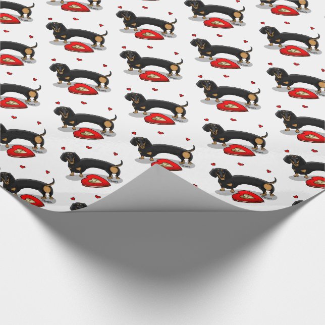 Alla hjärtans dag Dachshund (svart och tan) - Cute Presentpapper (Hörn)