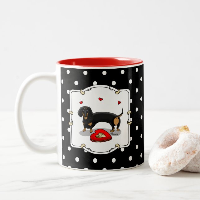 Alla hjärtans dag Dachshund (svart och tan) - Cute Två-Tonad Mugg (Med munk)