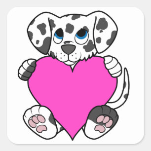 Alla hjärtans dag Dalmatisk Hund med Rosa Heart Fyrkantigt Klistermärke