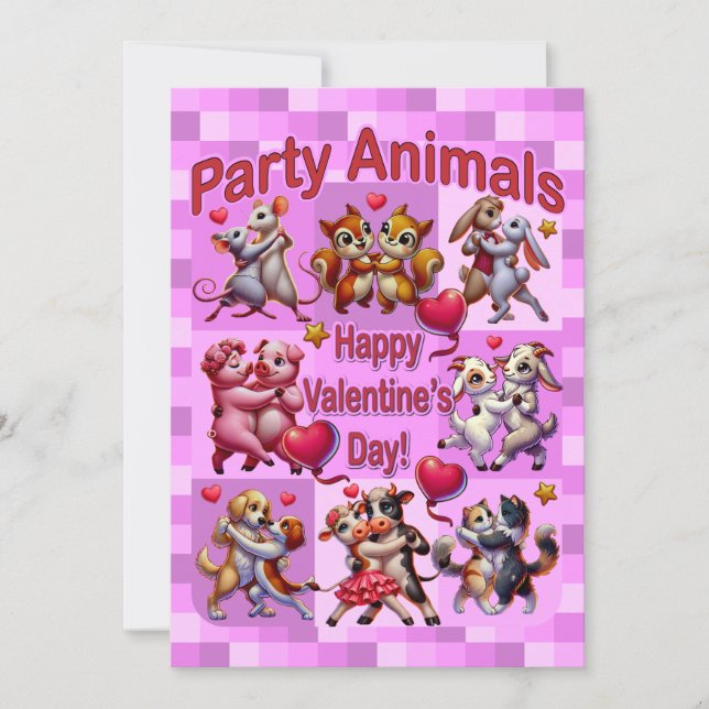 Alla hjärtans dag Dancing Par "Party Animals" Inbjudningar (Framsida)