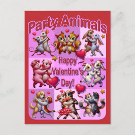 Alla hjärtans dag Dancing Par "Party Animals" Vykort