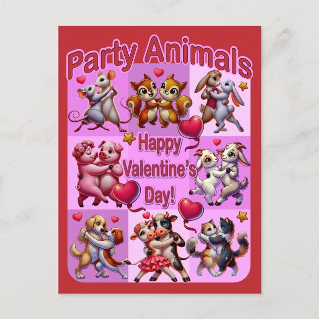 Alla hjärtans dag Dancing Par "Party Animals" Vykort (Framsida)