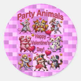 Alla hjärtans dag Dansande par "Party Animals" Runt Klistermärke
