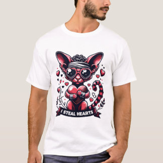 Alla hjärtans dag Devon Rex Cat I Steal Hearts T Shirt