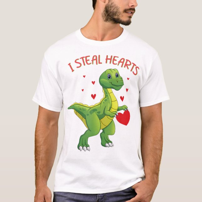 Alla hjärtans dag Dinosaur I Steal Hearts T-rex T Shirt (Framsida)