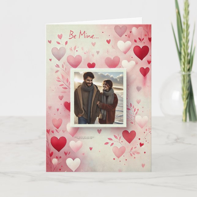 Alla hjärtans dag Ditt Foto Bladverk Rött Rosa Helgkort (Framsida)