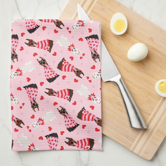 Alla hjärtans dag Dobermann Hundar Kökshandduk (Vikt i Fjärdedel)