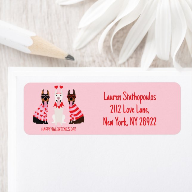 Alla hjärtans dag Dobermann Hundar Returadress Etikett (Insitu)