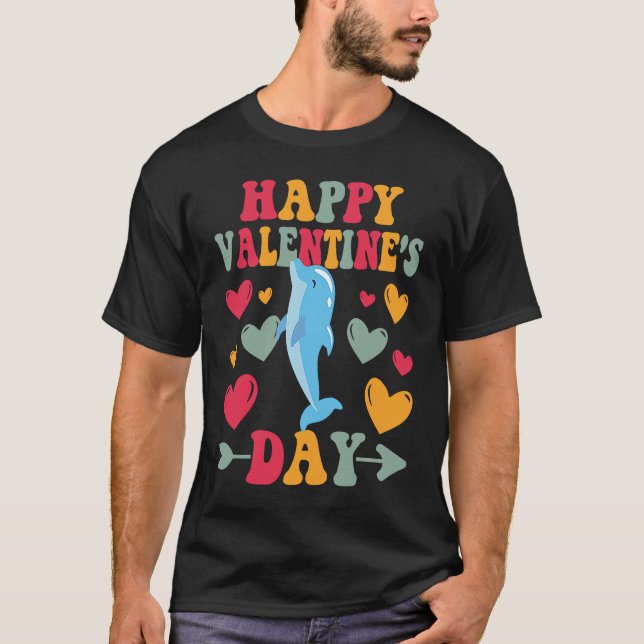 Alla hjärtans dag Dolphin Heart Kärlek Groovy T Shirt (Framsida)