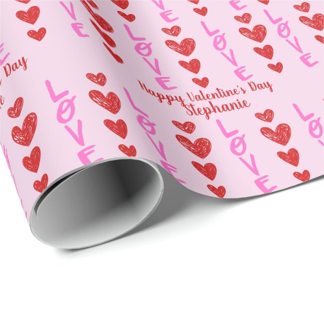Alla hjärtans dag Doodle Heart Personlig Wrapping Presentpapper (Rullad Hörn)