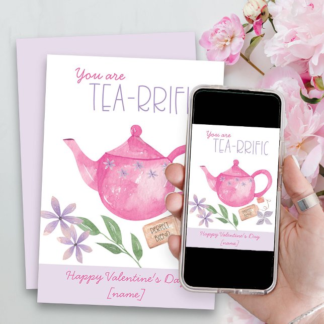 Alla hjärtans dag Du är Söt Tekanna i Terrific Pun Julkort (Tea-rrific Card for Valentine's Day or edit for any other occasion)