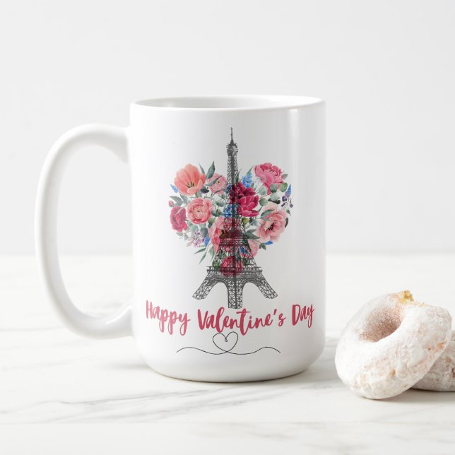 Alla hjärtans dag|Eiffel Torn|Blommor, hjärta Kaffemugg (Med munk)