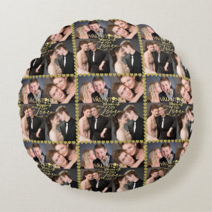Alla hjärtans dag Elegant Guld Foto Collage Rund Kudde