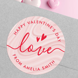 Alla hjärtans dag-elegant skript  rosa och rött runt klistermärke