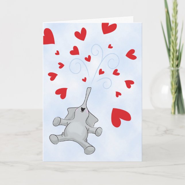 Alla hjärtans dag Elephant med Hearts duschar Helgkort (Framsida)