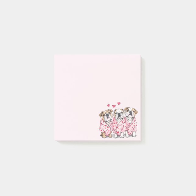 Alla hjärtans dag Engelsk Bulldog Post-it Block (Framsida)