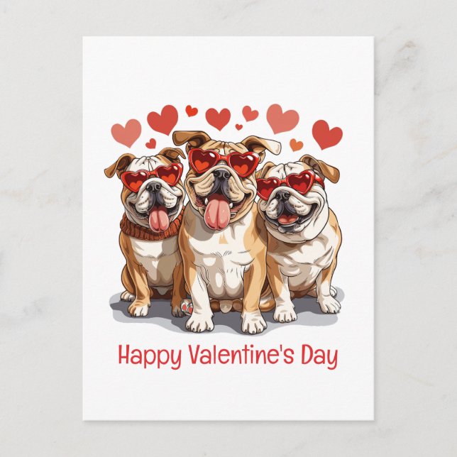 Alla hjärtans dag English Bulldog Vykort (Framsida)