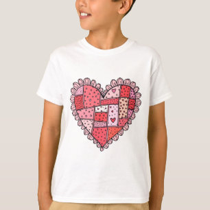 Alla hjärtans dag Falskt lapptäcke Hjärtan Doodle T Shirt