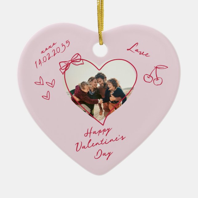 Alla hjärtans dag Familj Foto Heart Ornament (Framsidan)