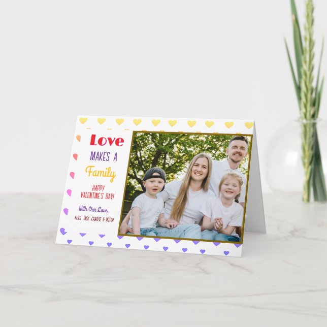 Alla hjärtans dag Färgglada hjärtan Foto Familjena Helgkort (Framsida)