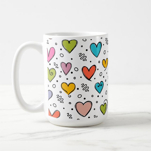 Alla hjärtans dag färgglada söta hjärtan  kaffemugg (Vänster)