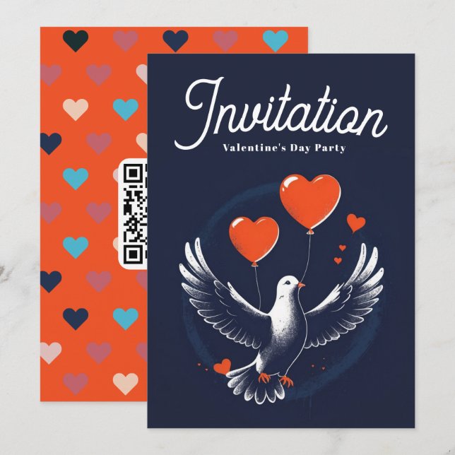 Alla hjärtans dag-festinbjudan med QR-kod Inbjudningar (Fram/baksida)