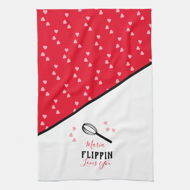 Alla hjärtans dag Flippin Loves You Hjärtan Baknin Kökshandduk (Vertikal)