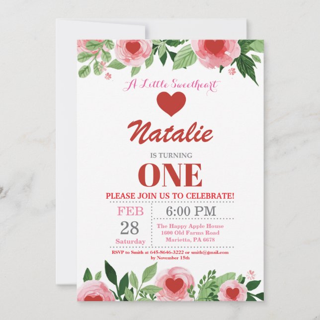 Alla hjärtans dag födelsedag Vårt lilla hjärta Inbjudningar (Framsida)