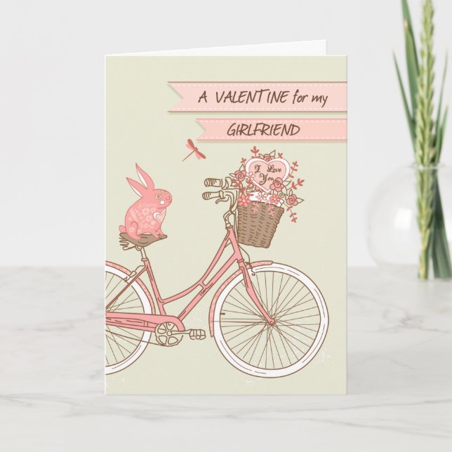 Alla hjärtans dag för Girlkompis Bicycle Rosa Rabb Helgkort (Framsida)