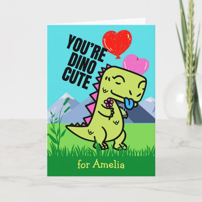 Alla hjärtans dag för Goddotter Cute Dinosaur Kort (Framsida)
