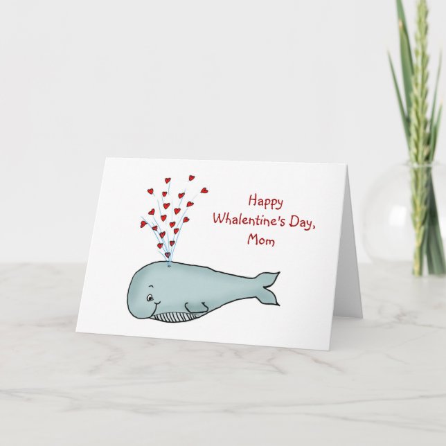 Alla hjärtans dag för Mamma - Cute Whale med Heart Helgkort (Framsida)