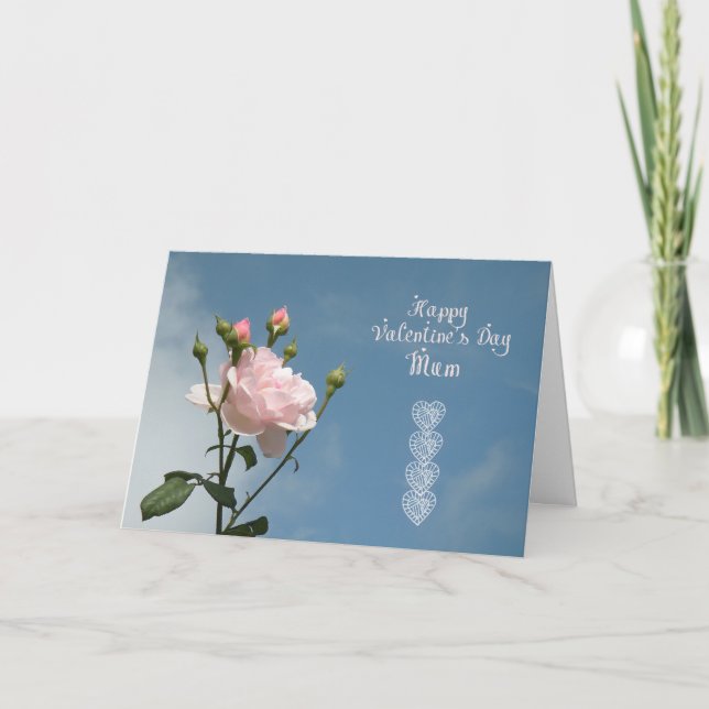 Alla hjärtans dag för Mamma med rosa ros Helgkort (Framsida)
