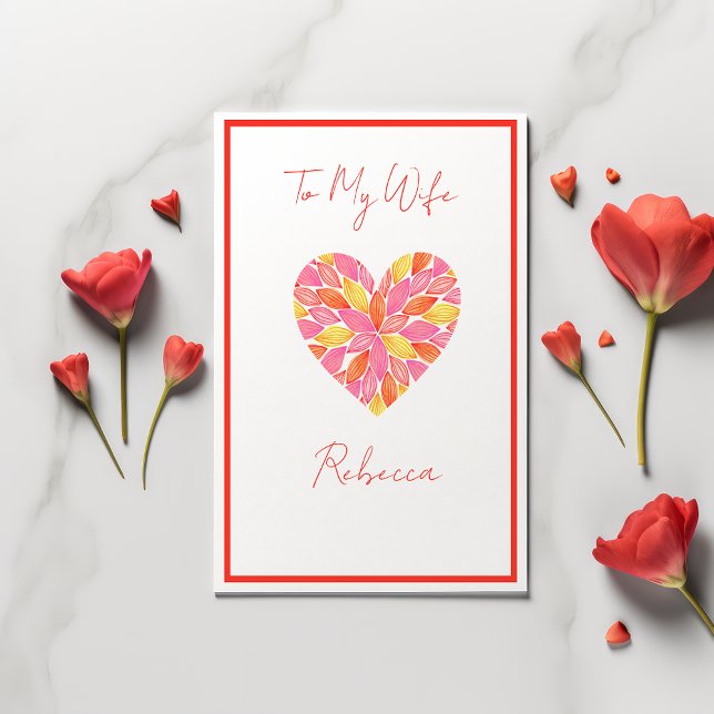 Alla hjärtans dag för Rosa och Gult Kort (To My Wife [Name] Valentine's Day Card)