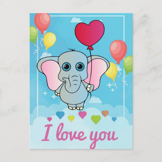 Alla hjärtans dag för småbarn med baby elefant vykort (Framsida)