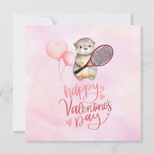 Alla hjärtans dag för tennisspelare rosa tema julkort