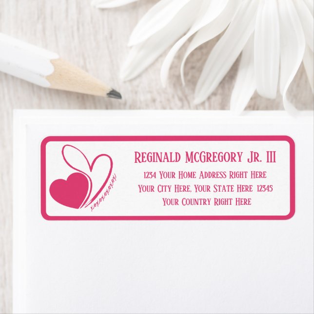 Alla hjärtans dag förvrängda lutade hjärter Adress Returadress Etikett (Insitu)