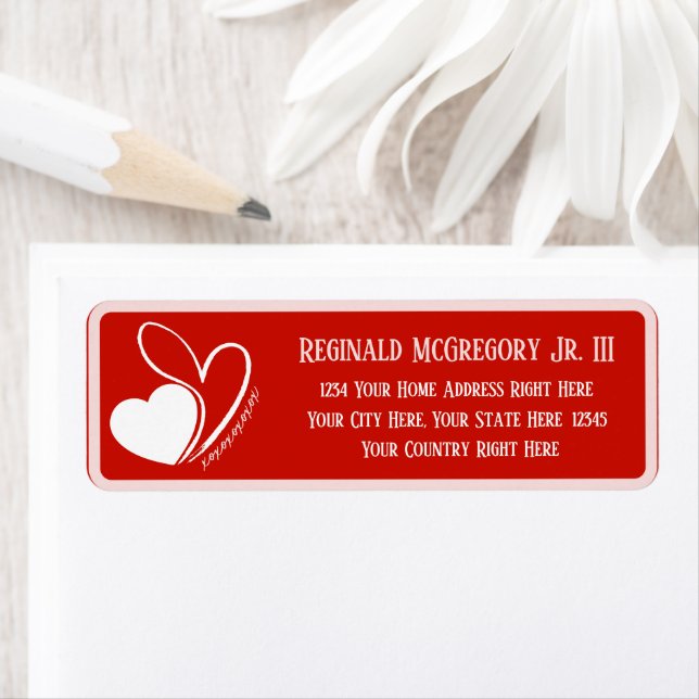 Alla hjärtans dag förvrängda lutade hjärter Adress Returadress Etikett (Insitu)