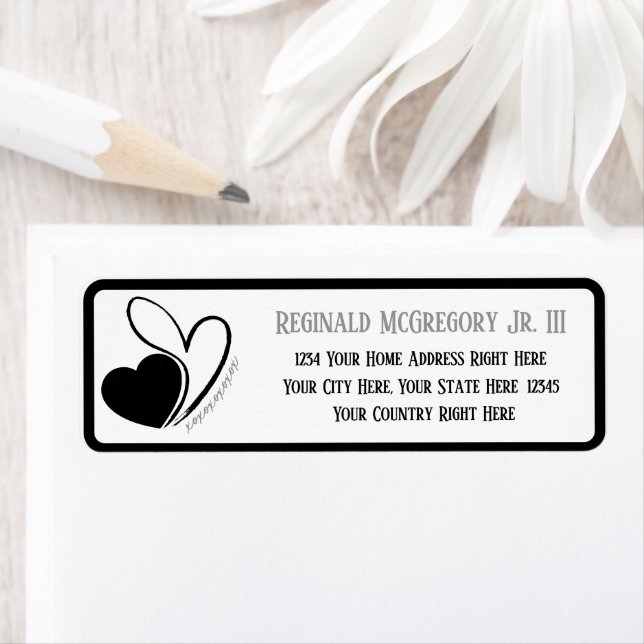 Alla hjärtans dag förvrängda lutade hjärter Adress Returadress Etikett (Insitu)