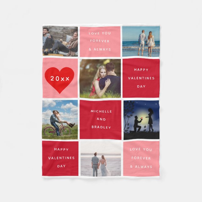 Alla hjärtans dag Foto Collage Gift Fleecefilt (Framsidan)