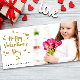 Alla hjärtans dag Fotoglittery Guld Gnistra Hearts Julkort