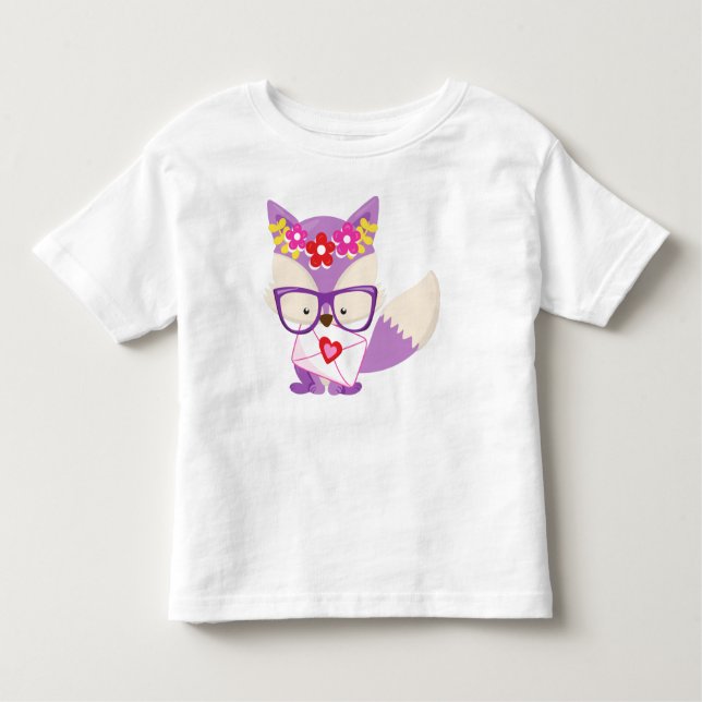 Alla hjärtans dag Fox, Lila Fox, Glass, Hjärter T Shirt (Framsida)