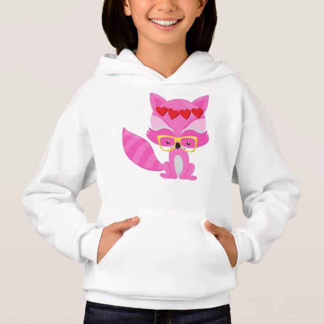 Alla hjärtans dag Fox, Rosa Fox, Glass, Hjärter T Shirt (Framsida)