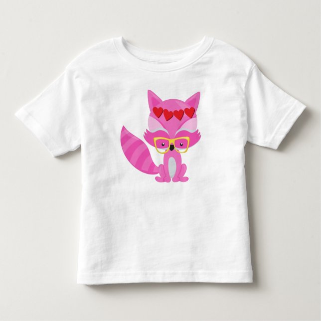 Alla hjärtans dag Fox, Rosa Fox, Glass, Hjärter T Shirt (Framsida)