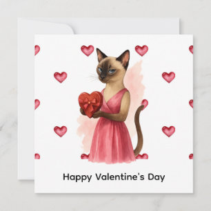 Alla hjärtans dag från kattmamma som håller rött h julkort