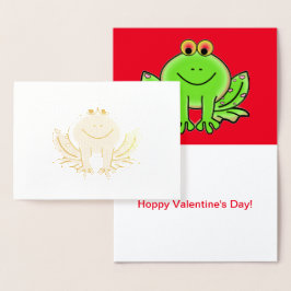 Alla hjärtans dag Frog på guldblomma, Hoppy Frog Folierat Kort