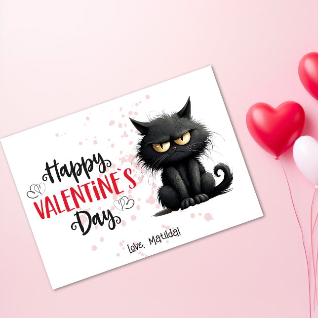 Alla hjärtans dag Funny Black Cat Julkort (Happy Valentines Day Funny Black Cat Holiday Card)