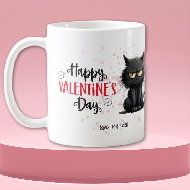 Alla hjärtans dag Funny Black Cat Kaffemugg (Skapare uppladdad)