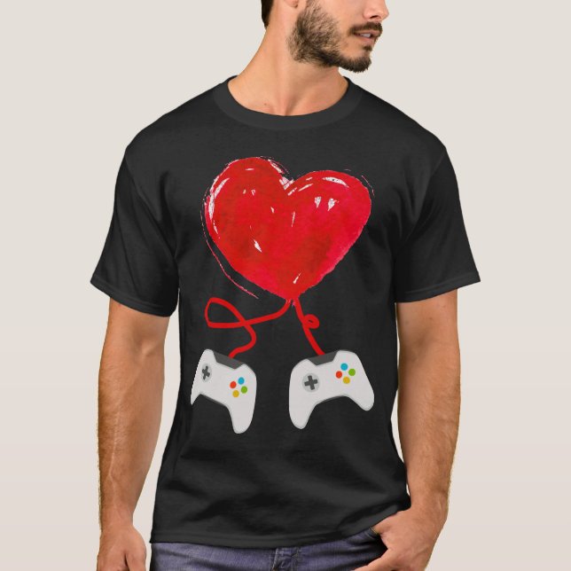Alla hjärtans dag Game Controller Heart Funny Gift T Shirt (Framsida)